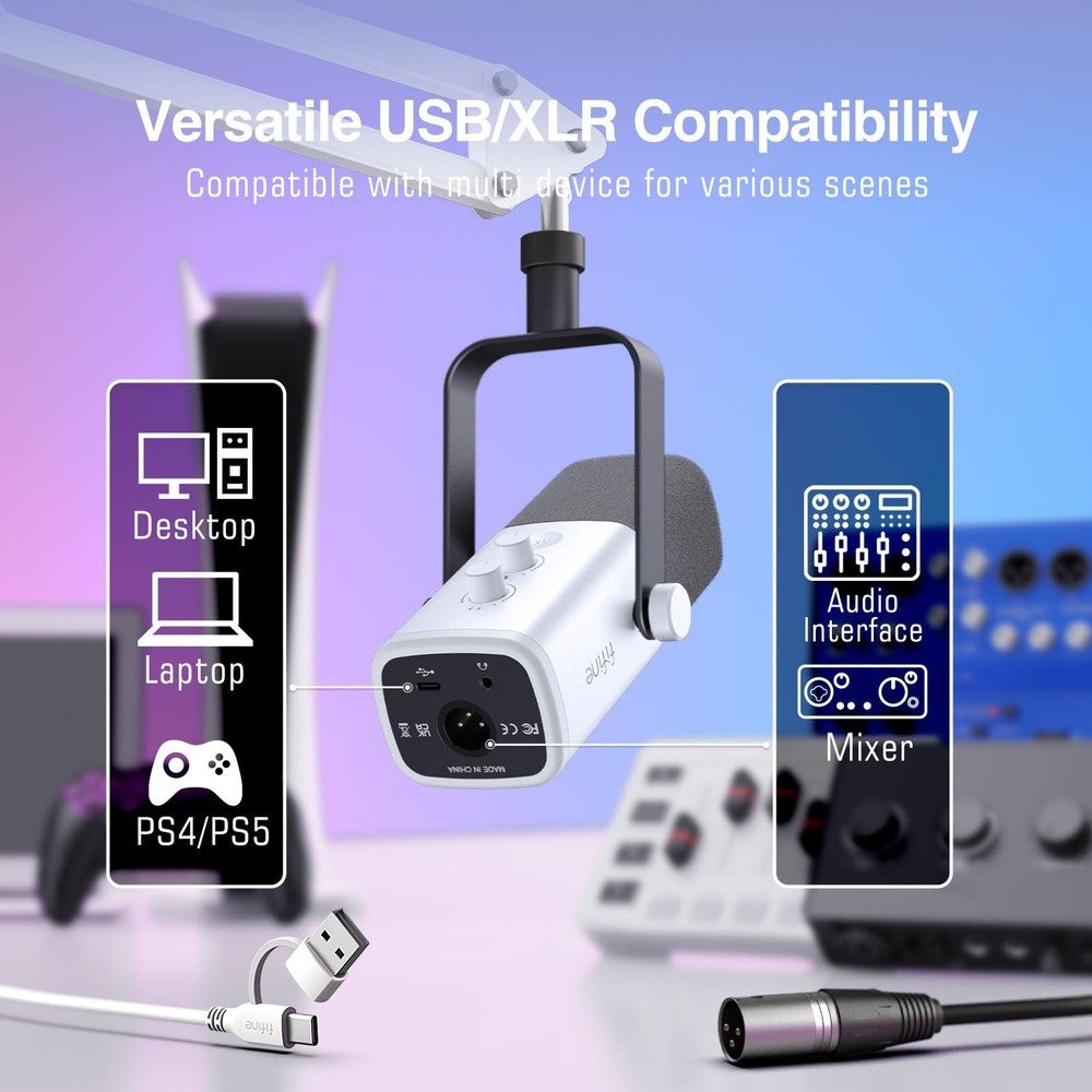 Gaming XLR/USB Microphone Kit Streaming Dynamic Mic Set for PC Computer Mic for