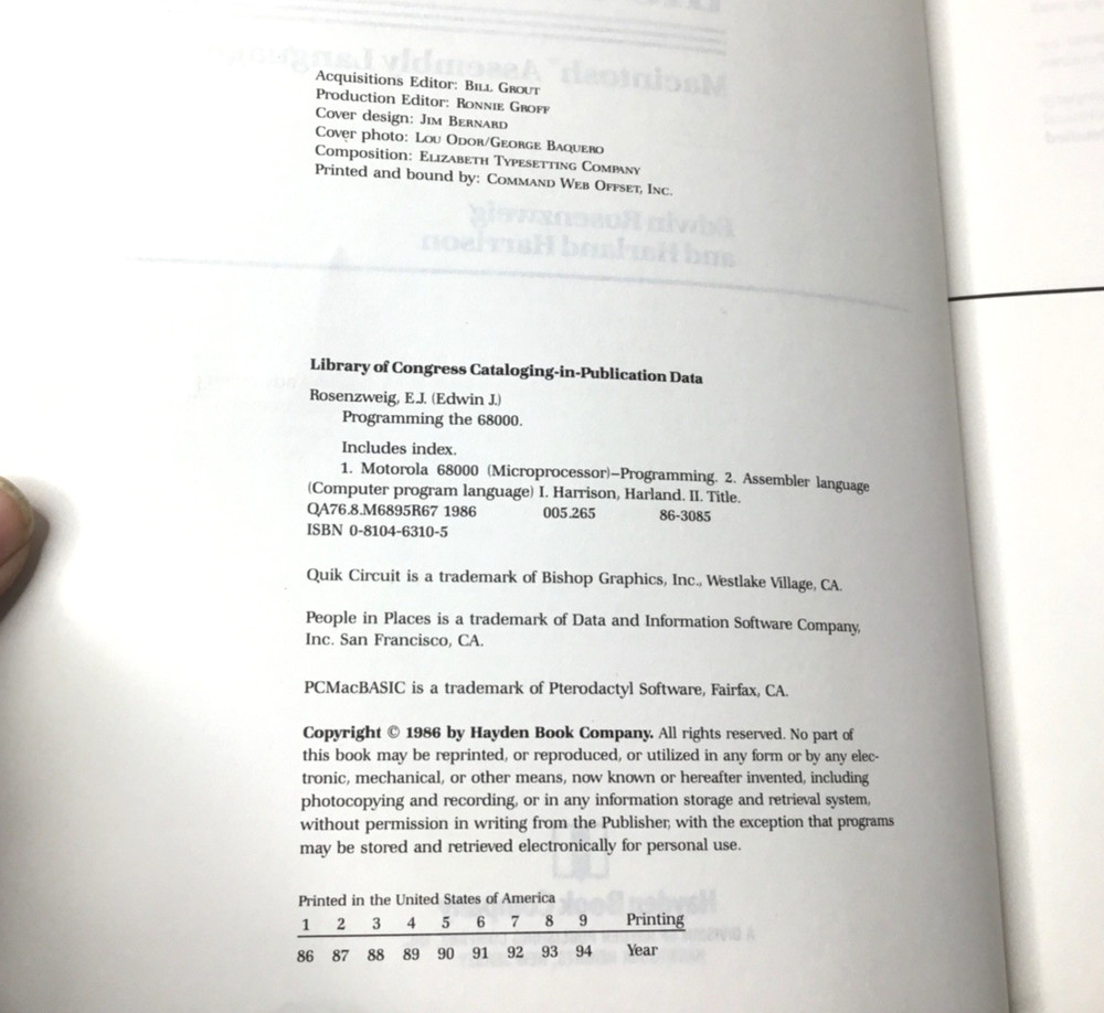 Programming the 68000 Macintosh Assembly Language Vintage Hayden Book