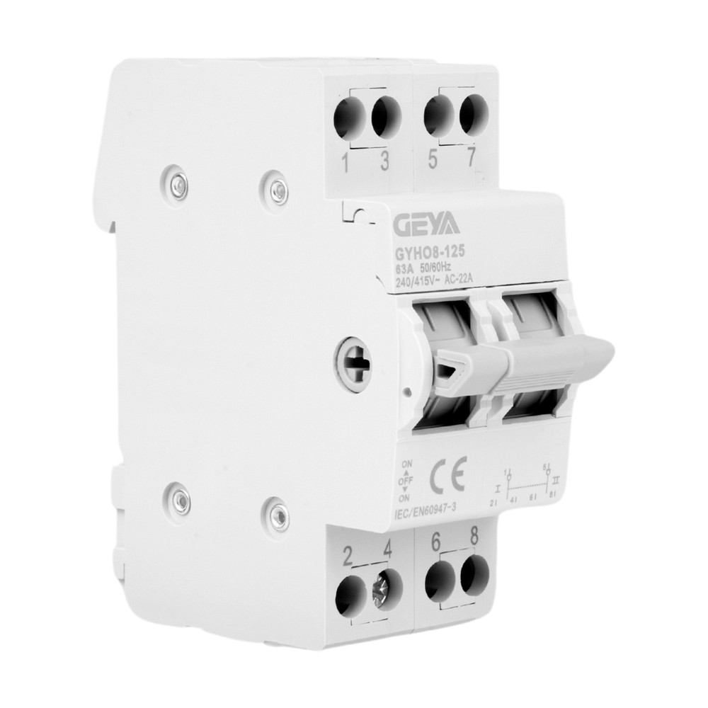 GEYA Manual Switch 63A 2P/4P DIN Rail Dual Current Switch Load Switching