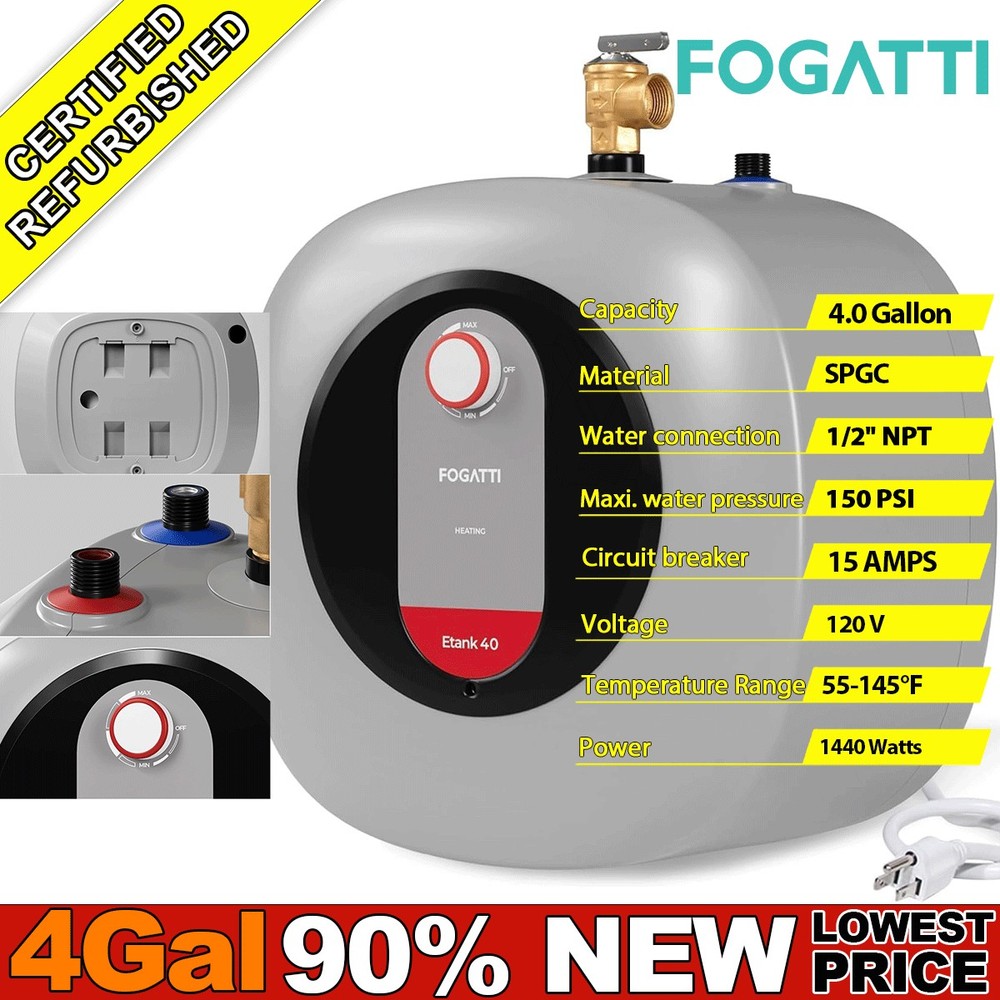 FOGATTI Electric Mini Tank Instant Hot Water Heater for Under Sink RV Camper