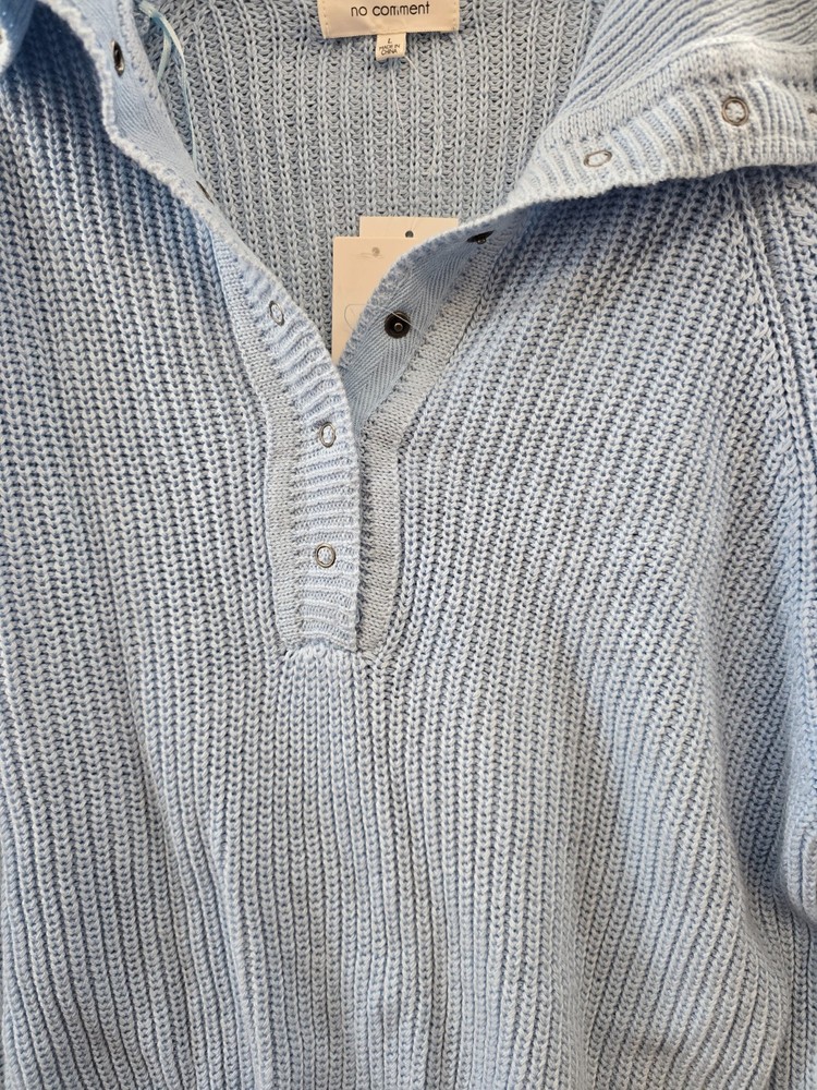 No Comment Kennedy Snap Button Sweater Juniors L Cashmere Blue Pullover L/S