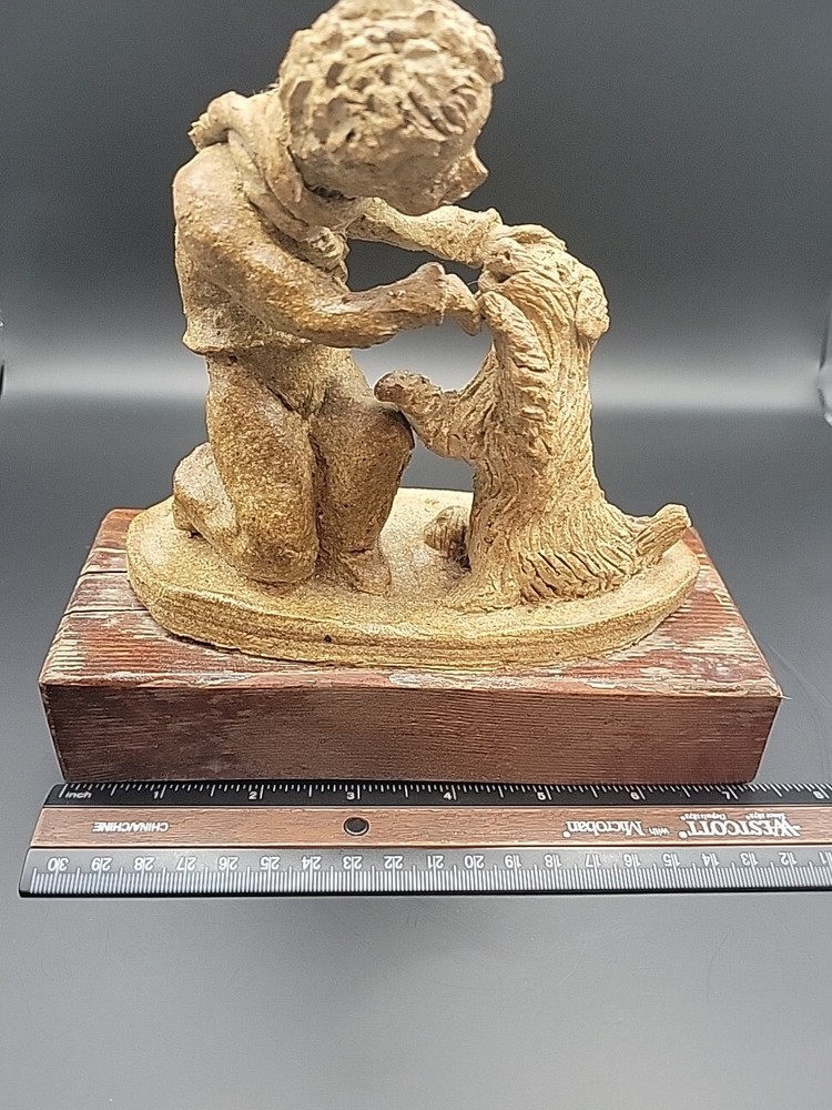 Boy And Dog Clay Sculpture