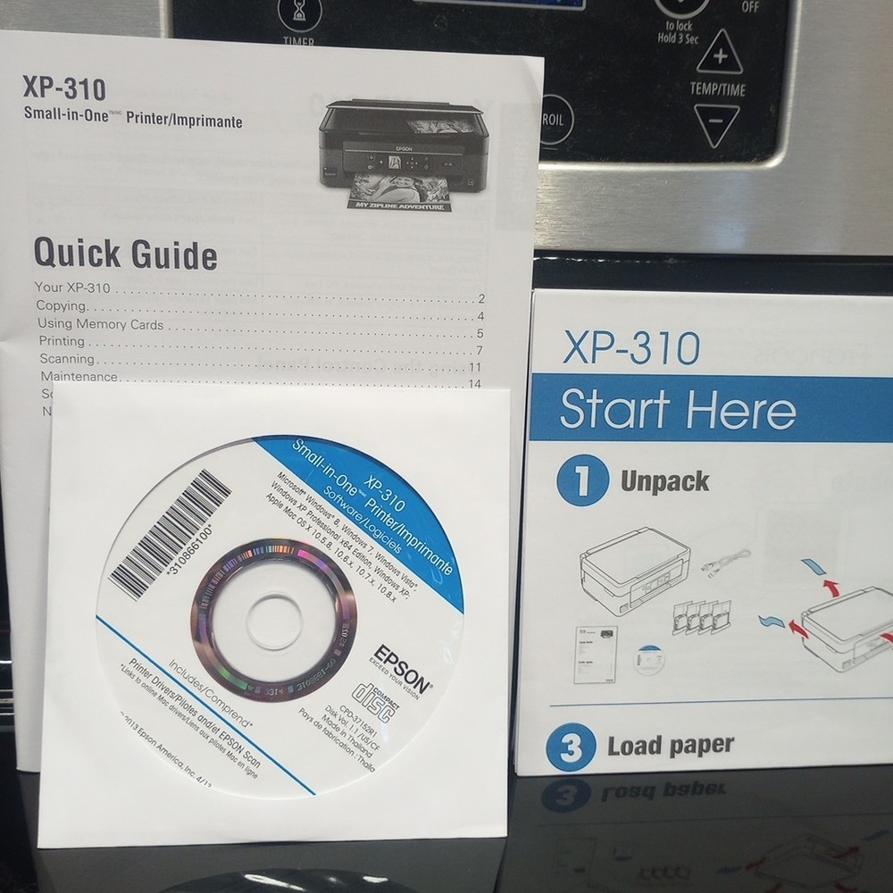 Epson XP-310 Small-in-One Printer Manuals, Quick Guide & Software CD Disc Driver