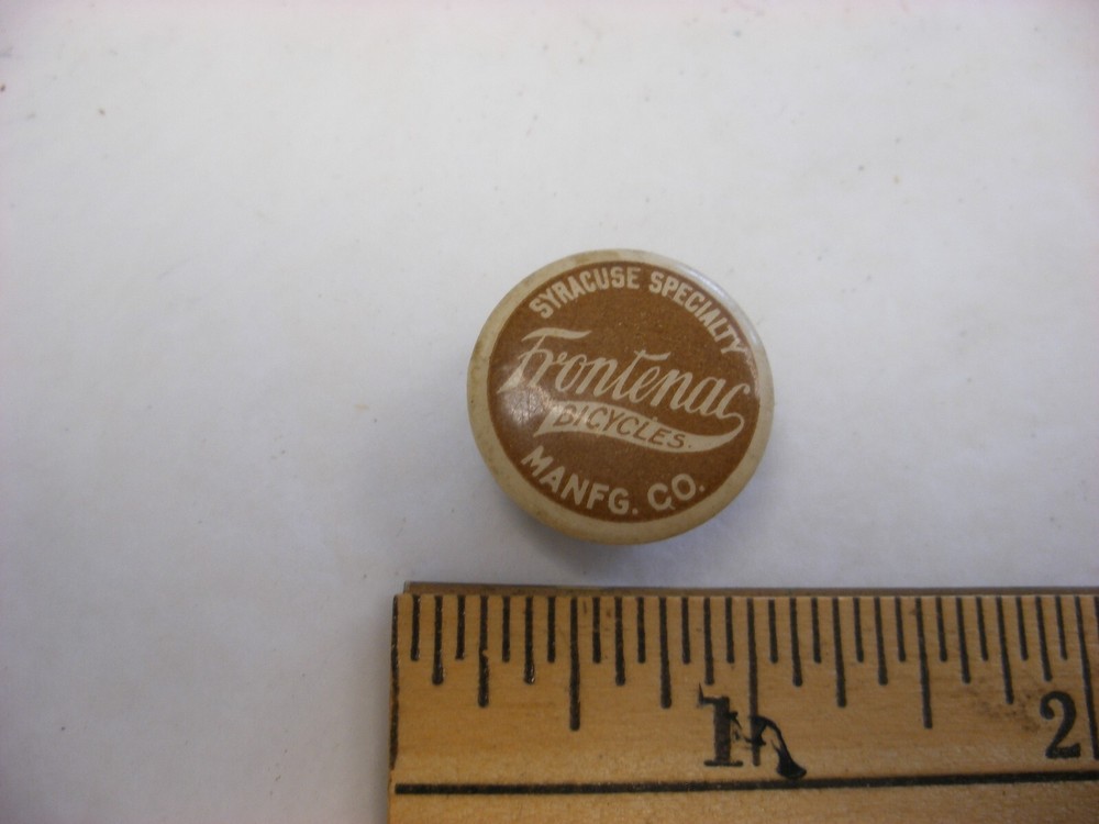 Vtg Antique Bicycle Pin Frontenac Syracuse NY Celluloid Lapel Stud Button