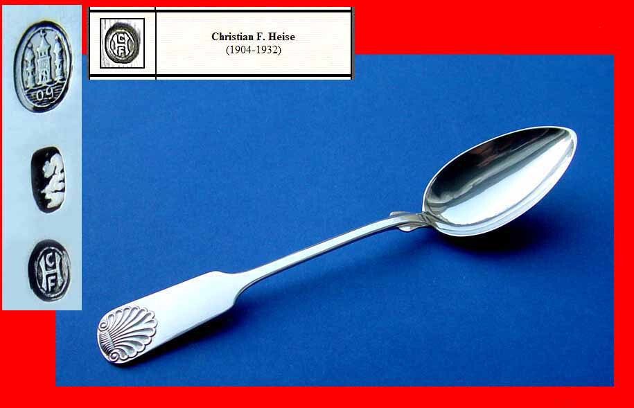 Set 6 large solid spoons, Denmark C. Heise 830 silver around 1909 B396