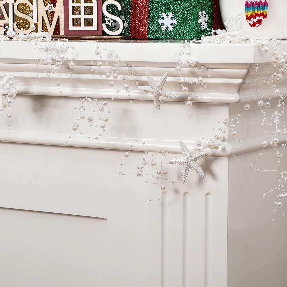 Beaded Starfish Garland Christmas with Medium, White, Blue