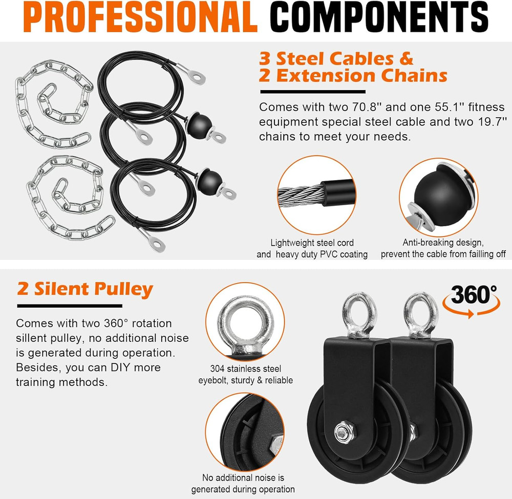 Weight Cable Pulley System Gym, Upgraded Cable Pulley Attachments for LAT Pull D