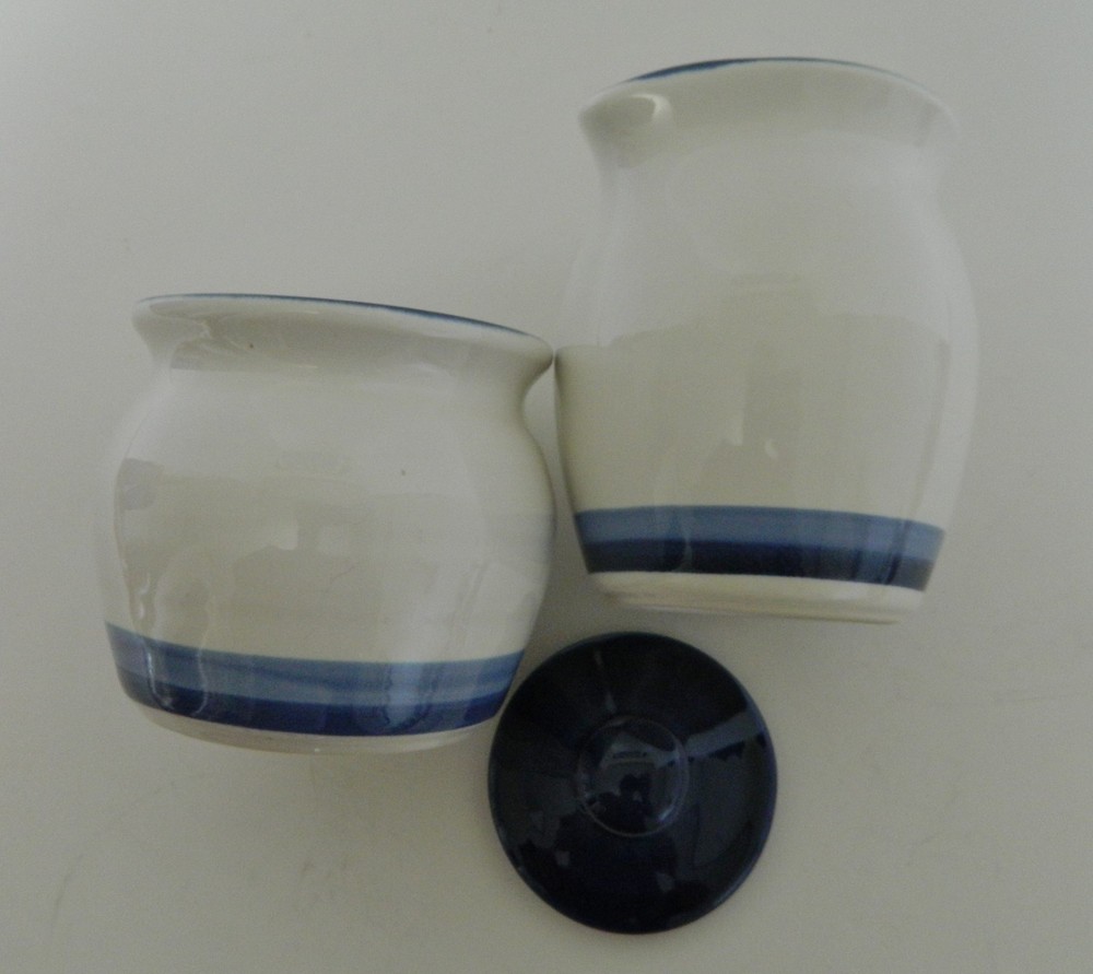 Denim Pattern Pfaltzgraff Covered Sugar and Creamer Blue Bands USA