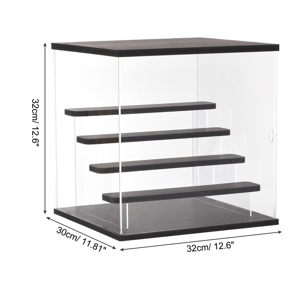 Clear Acrylic Display Case with LED Light 4 Tier Dustproof Showcase Boxes Stand