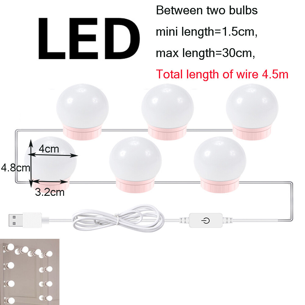 Led Vanity Mirror Bulb Makeup Dressing Table Usb Lamp 2~14 Bulbs Dimmable - Pink