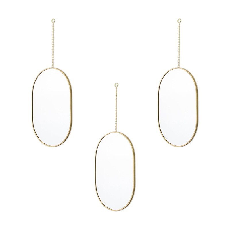 3PC Gold Capsule Shape Mirror Set W/ Removable Chain Versatile Display 8" x 12"