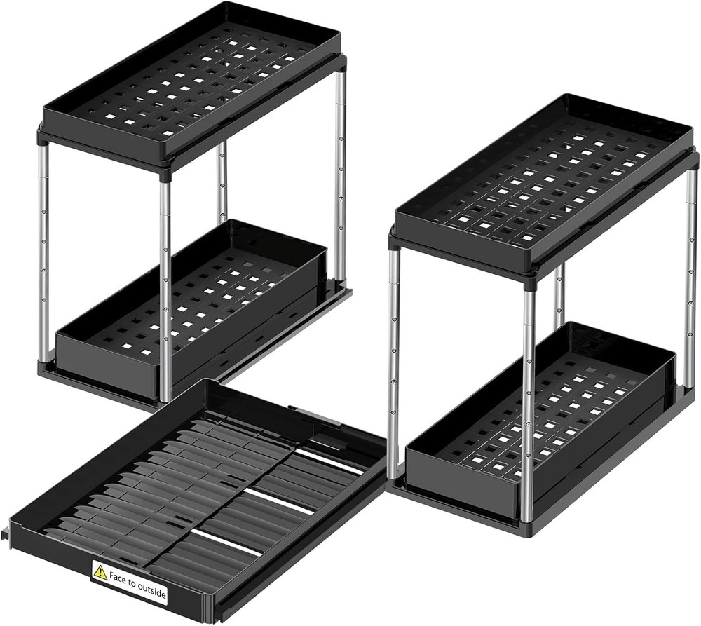 Expandable Under Sink Organizer 2 Tier Under Cabinet Organizer Double Pull Out