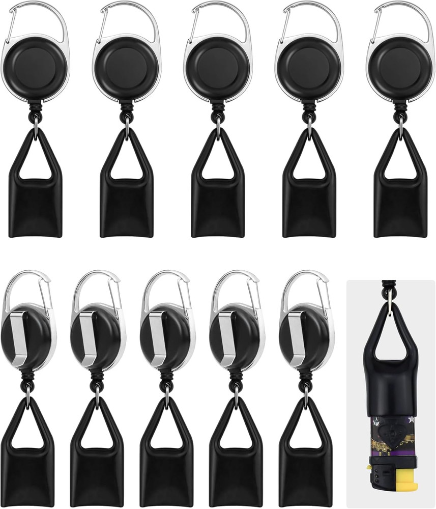 10 Pcs Retractable Lighter Clip Holder, Keychain Lighter Leash with Clip (Black)