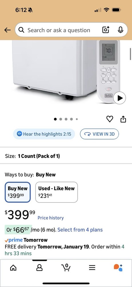 BLACK+DECKER Portable Air Conditioner 12,000 BTU White