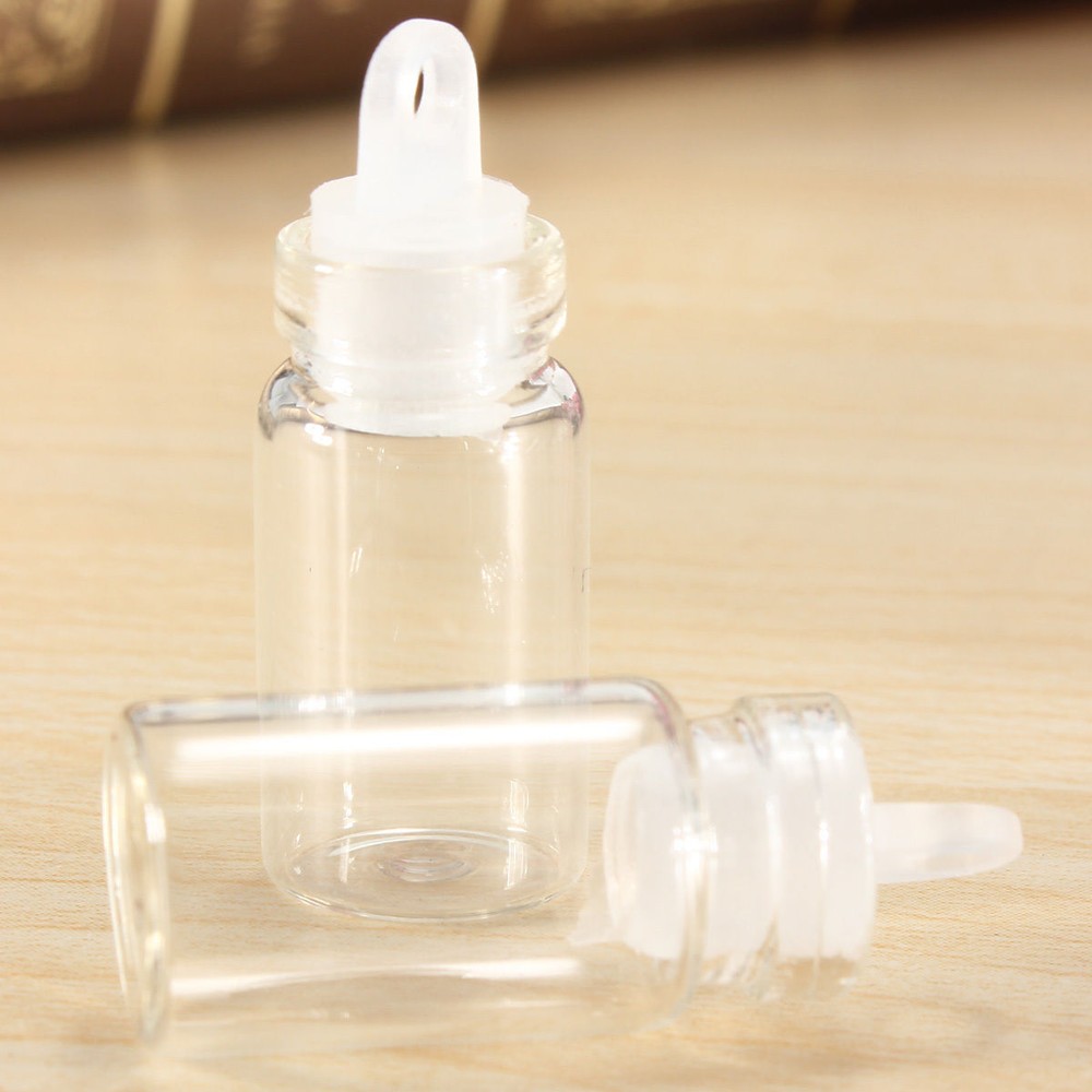 50pcs 1ml Empty Sample Vials Clear Glass Bottles with Plastic Lid Small Bottle