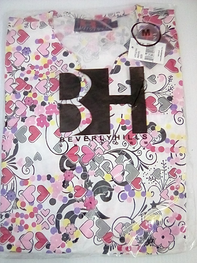 New, Beverly Hills Uniform Scrub Top - #424 Hearts, Medium