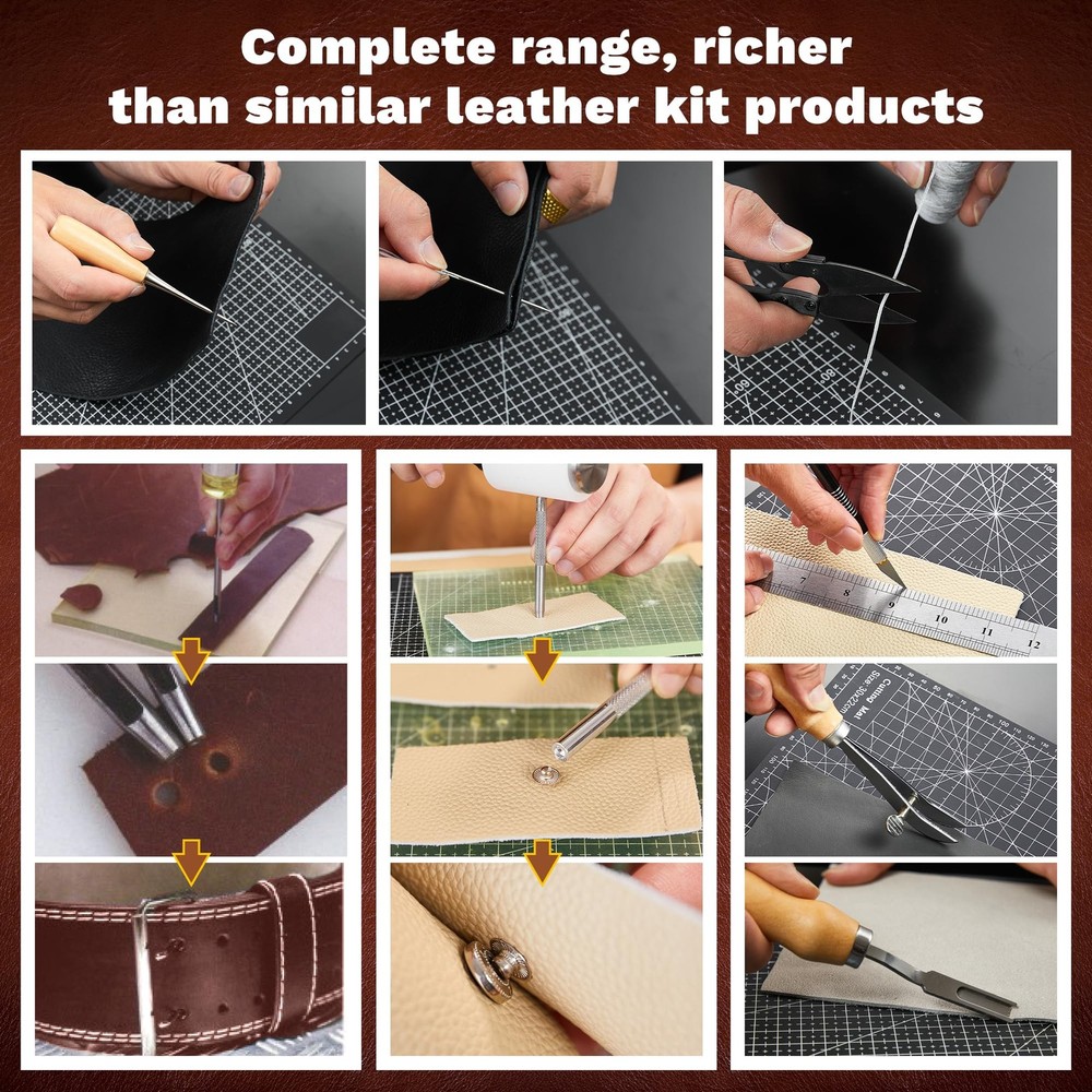 SAKERNEO Leather Working Tools kit Max Version with Custom Version, BROWN