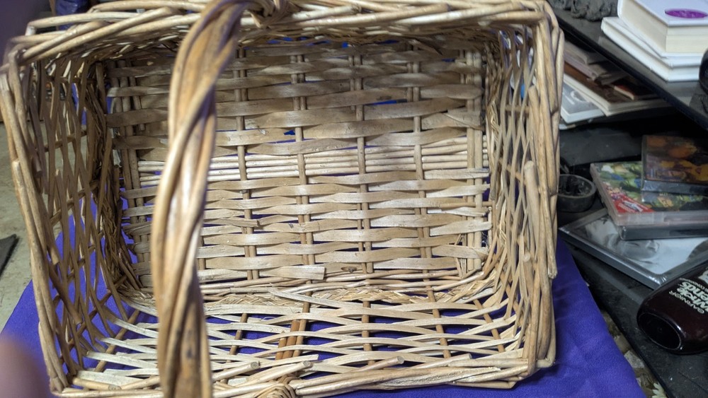 Rectangular Wicker Basket with Handles, Large Brown Freestanding Indoor