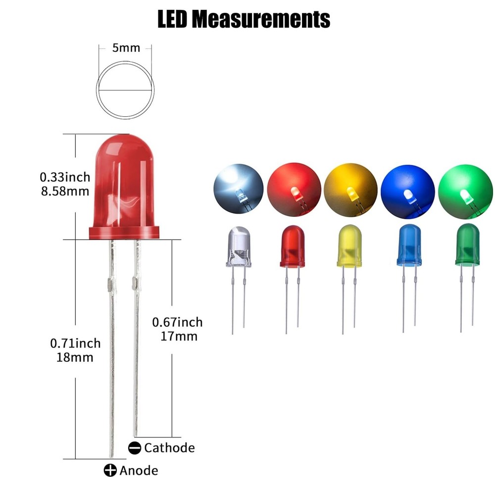 Versatile 5mm LED Lights Kit - Ideal for DIY Projects and Electronic Experiments