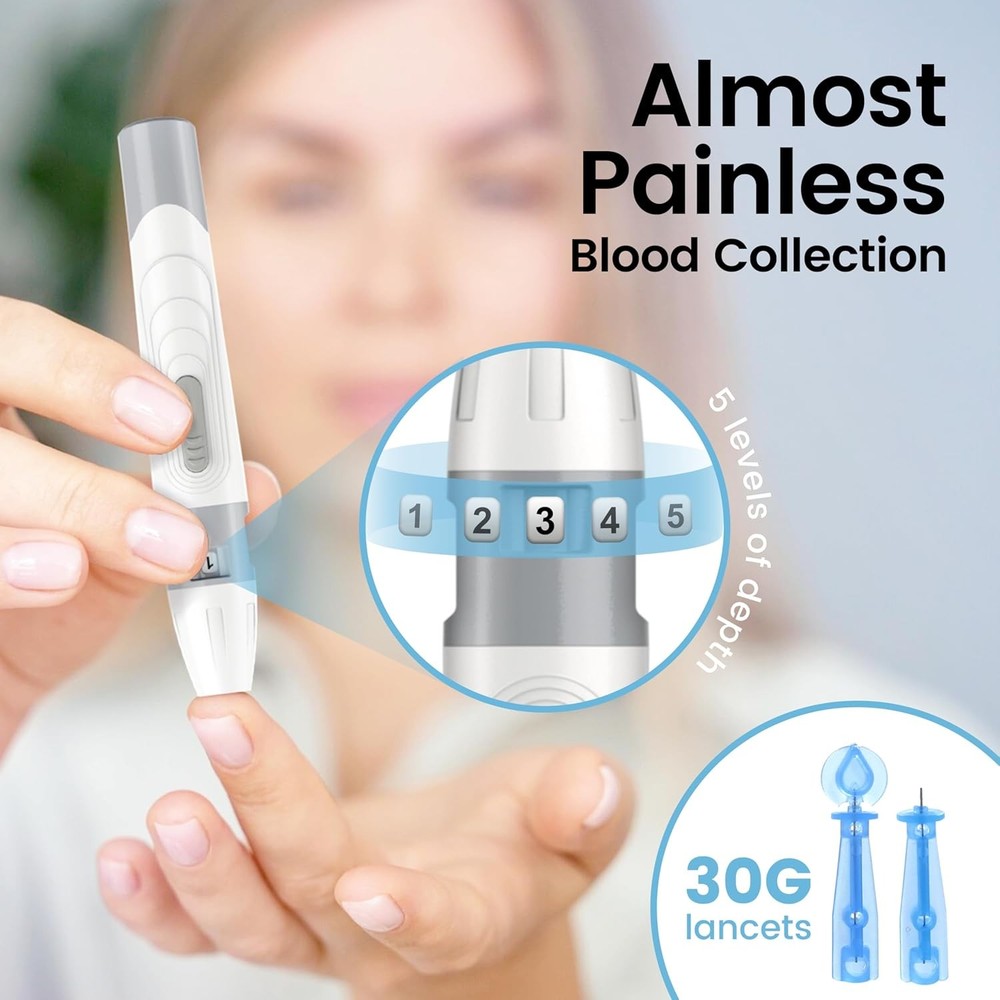 Smart Glucose Monitor Kit with Bluetooth App 100 Strips Lancets No Coding