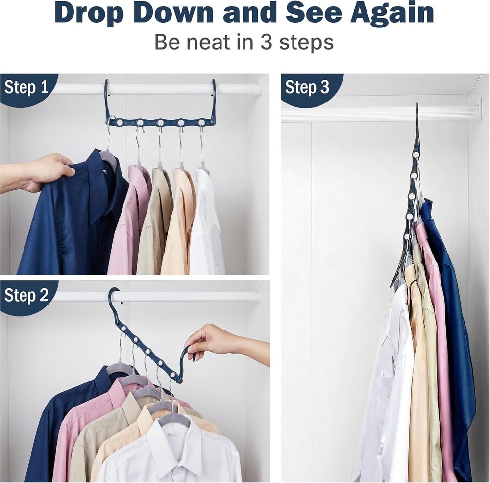 Misty Blue 10 Pack Closet Organizers - Space-Saving Hanger Solutions