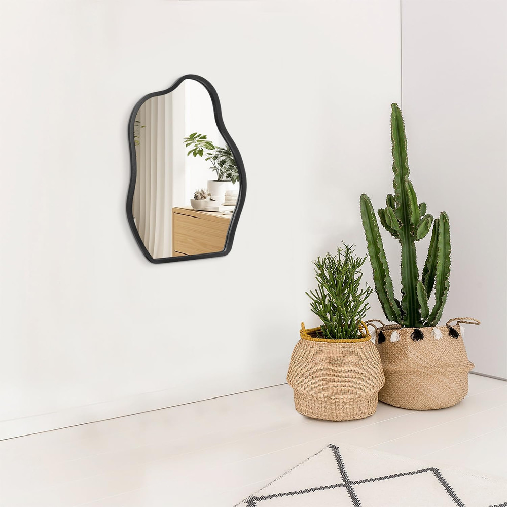 Asymmetrical Wood Frame Mirrors for Wall Oval Hanging Mirror Unique Irregular Mo
