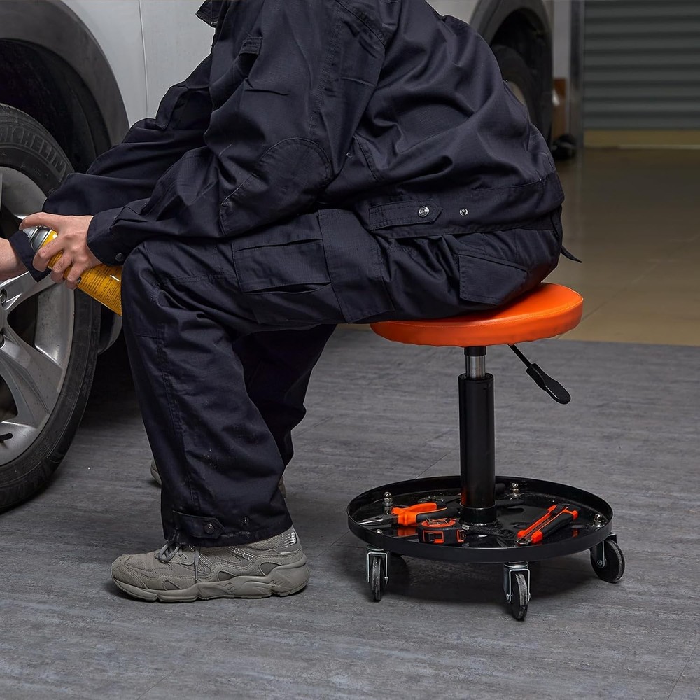 Mechanic Stool, 250 lbs Capacity Pneumatic Crawler Stool with Casters, Black