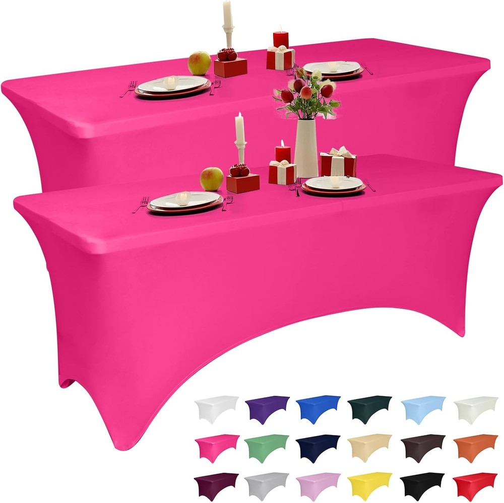 6 Feet Fuchsia Spandex Tablecloth for Rectangular Tables, Fitted & Stretch