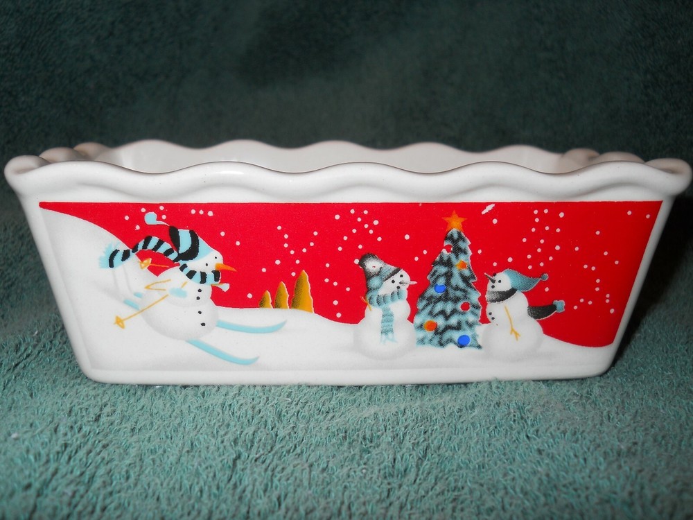 * NWT ~ CERAMIC MINIATURE BREAD/LOAF PAN ~ STONEWARE ~ *Snow Scene* _