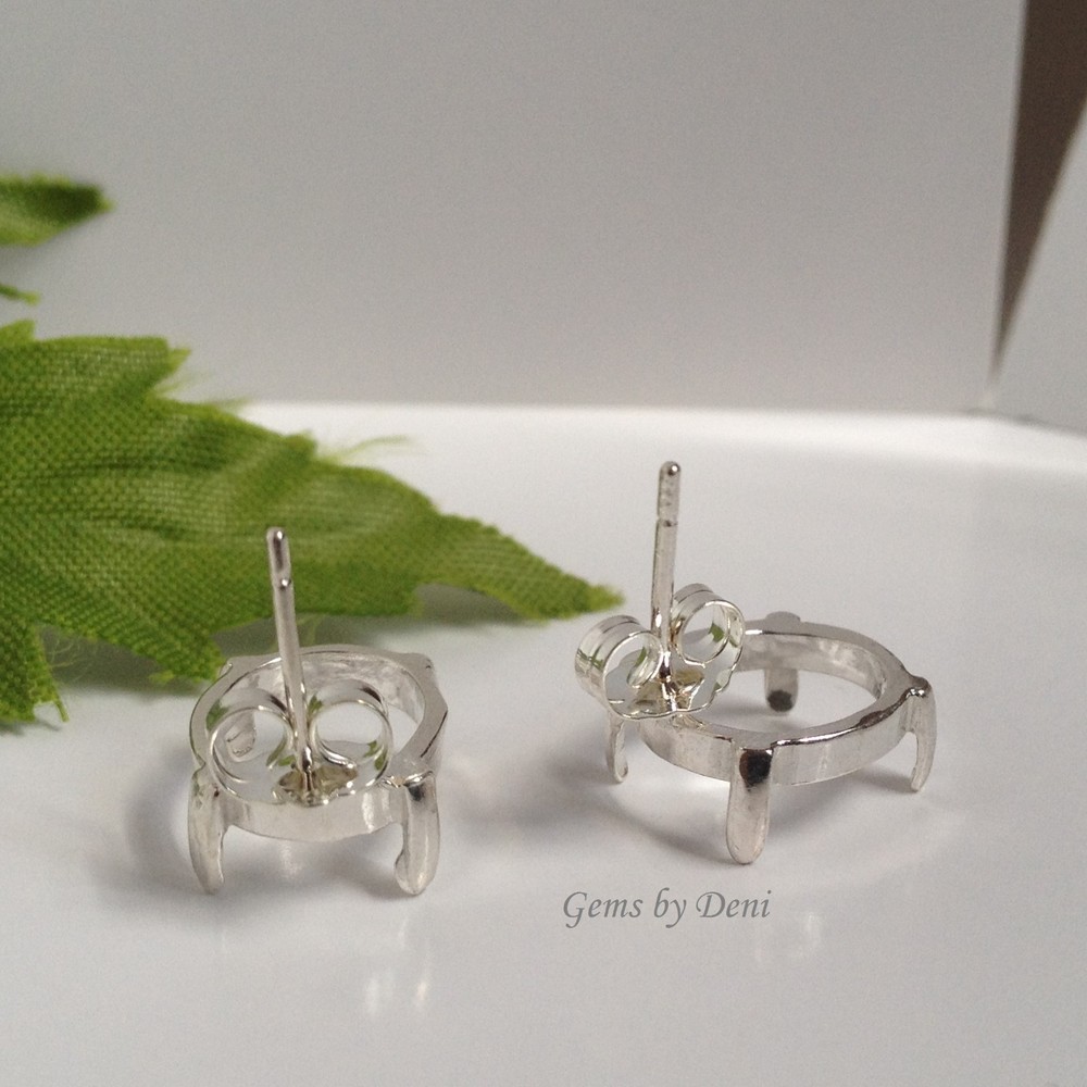 Two Sterling Silver Oval Cabochon Pre-Notched Earring Setting (5x3mm-12x10mm)