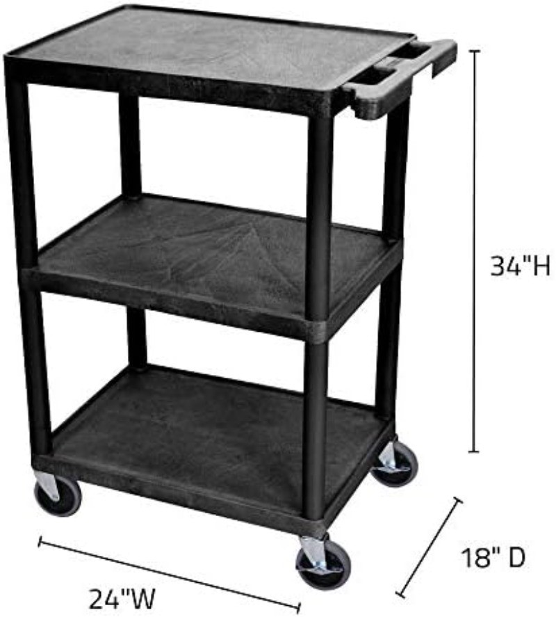 Luxor Multipurpose Storage Utility Cart 3 Shelves Structural Foam Plastic Black