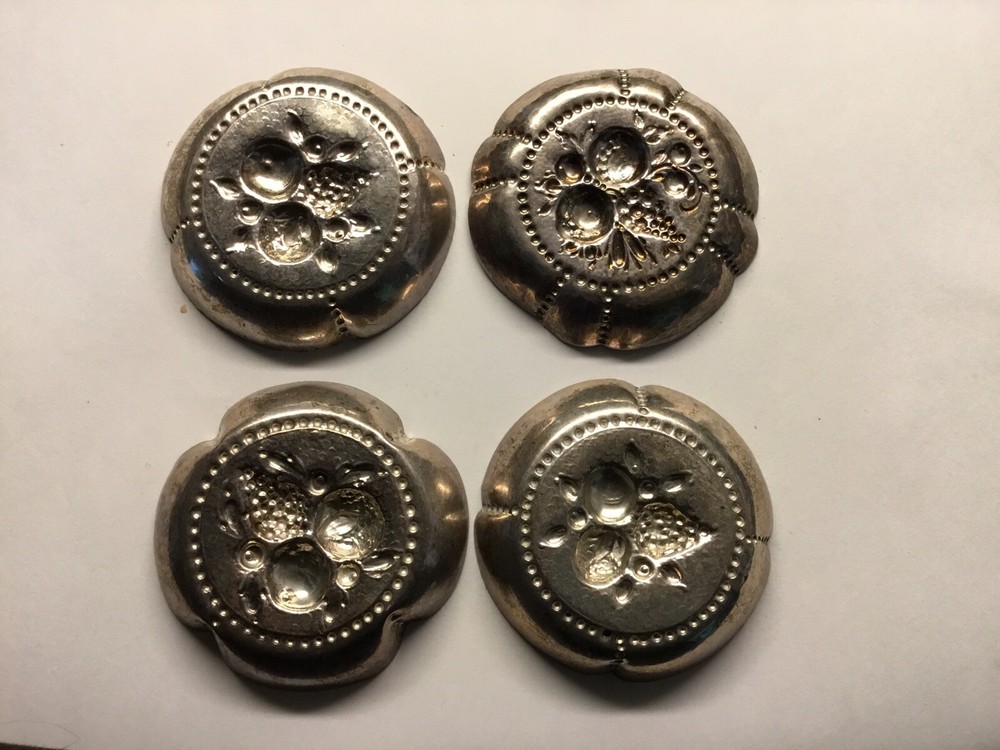 FANCY REPOUSSE 800 SILVER BUTTER PATS,SET OF 4