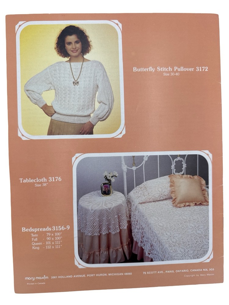 Mary Maxim Crochet Cotton Book 2 Patterns Pullover Tablecloth VTG