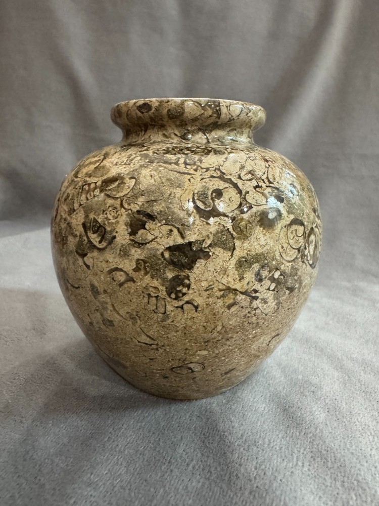 Fossilized Stone Bud Vasw; Dia.: 4"