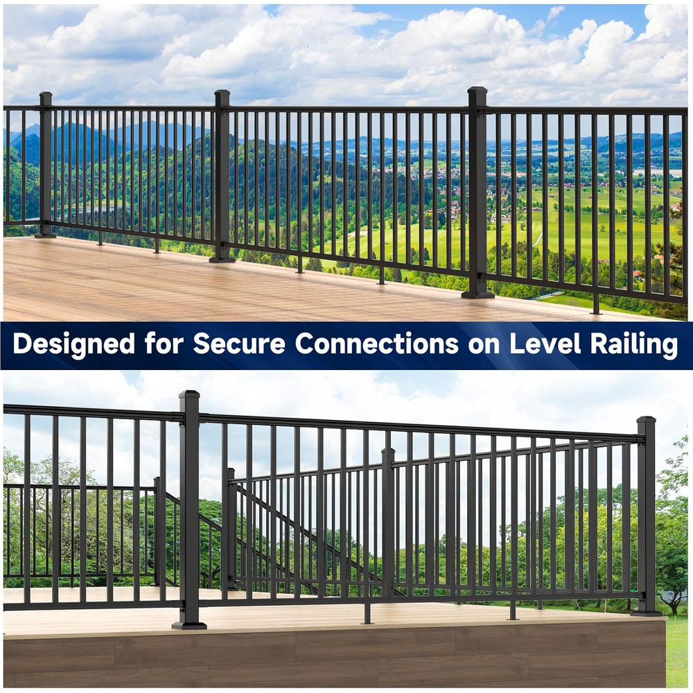 4 Pack Aluminum Fixed Railing Bracket with Level Foot, Railing Bracket Connector