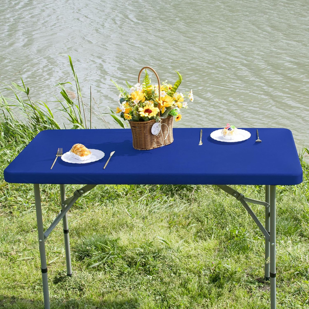 Rectangle 4Ft Fitted Table Cover Elastic Tablecloth 4Ft Stretch Spandex Table To