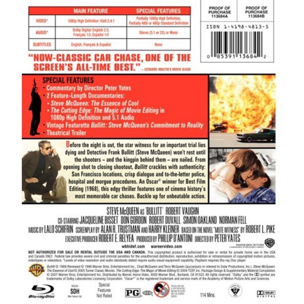 Bullitt Blu-ray Steve McQueen NEW