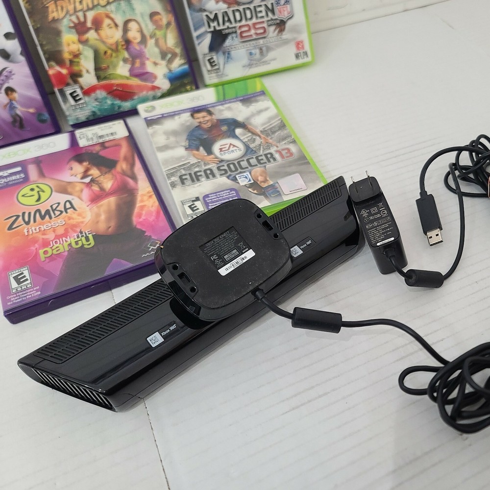 Microsoft 1414 Xbox 360 Kinect Sensor Bar + power cable Bundle + 5 Games TESTED