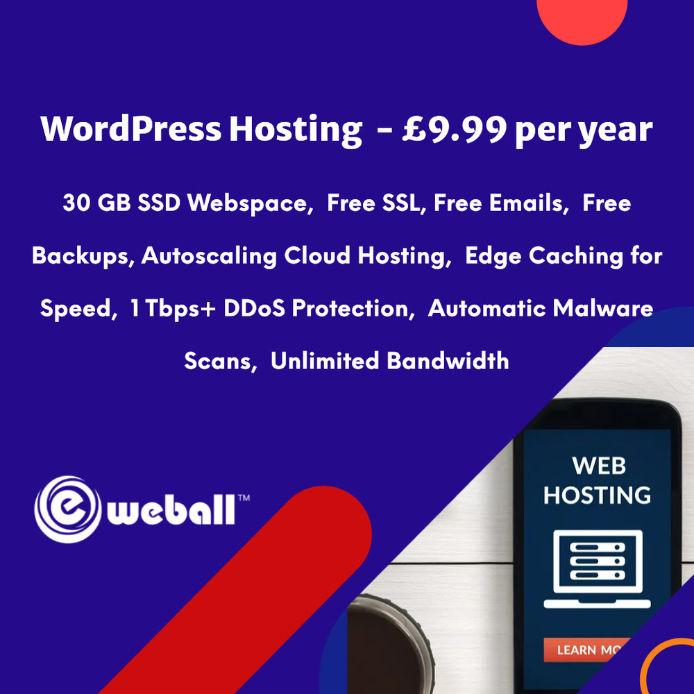 WordPress Hosting, £9.99/year - 30GB SSD, SSL, Emails, Secured, Lightning Fast