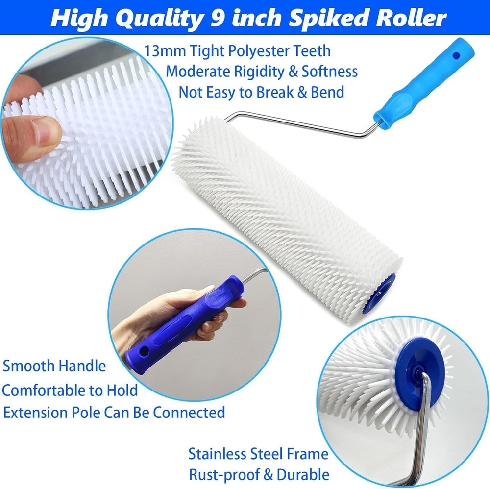 9 Inch Screed Spiked Roller Self Leveling Concrete Roller Epoxy Roller Spike Sho