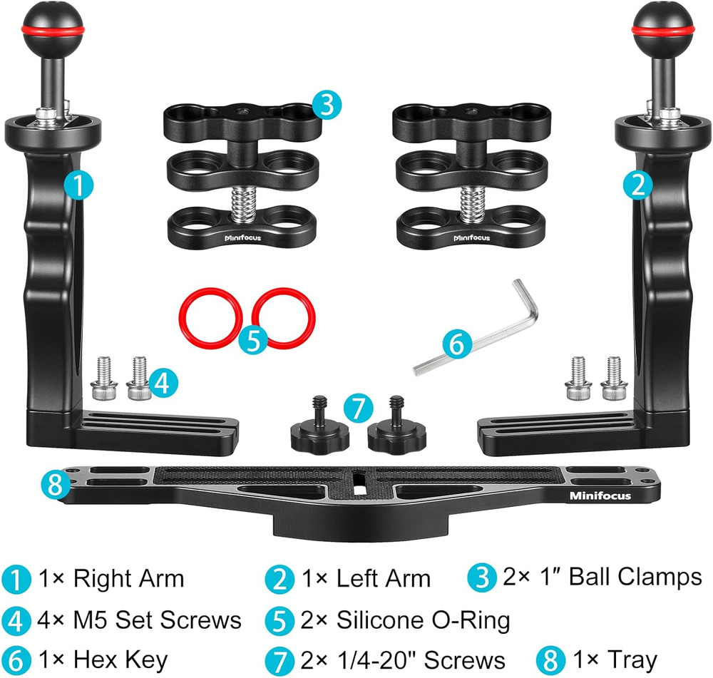 Underwater Camera Handle Tray Bracket, Dual Handle Extendable Aluminum Alloy Vid