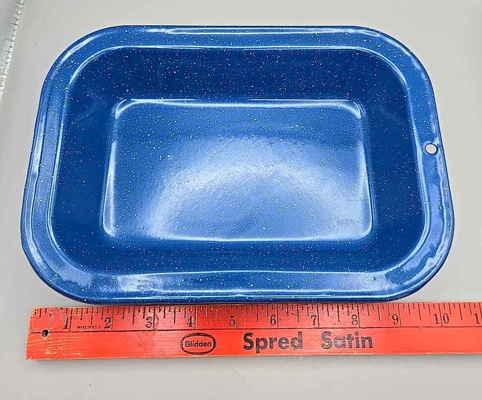 Blue Enamelware Small Camping Roasting Casserole Cooking Pan 7.5"x4.5" Bottom