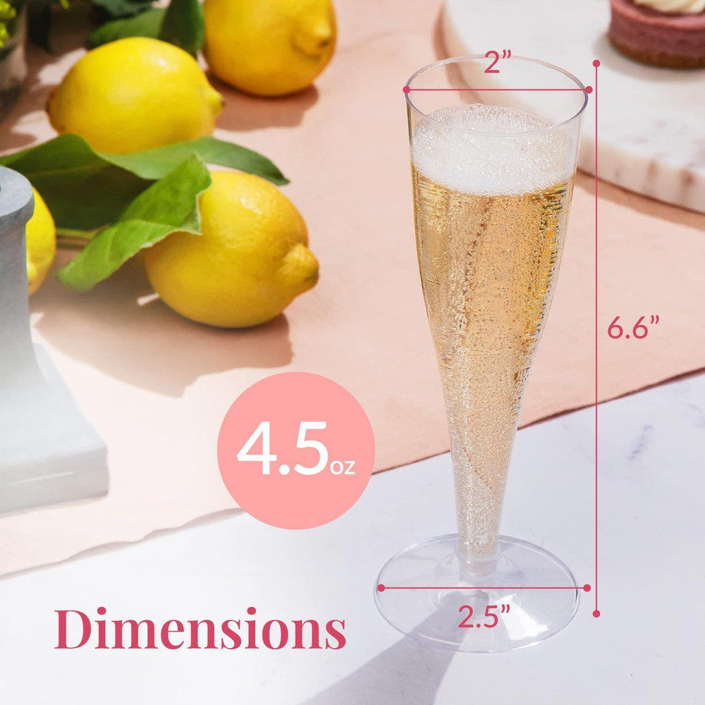 100 Pack Clear Plastic Champagne Flutes - 4.5 Oz Durable Disposable Champagne Gl