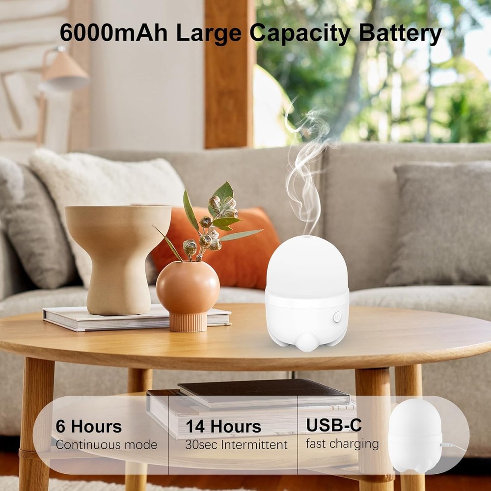 150ML Cordless Essential Oil Diffuser, Rechargeable Battery Powered White