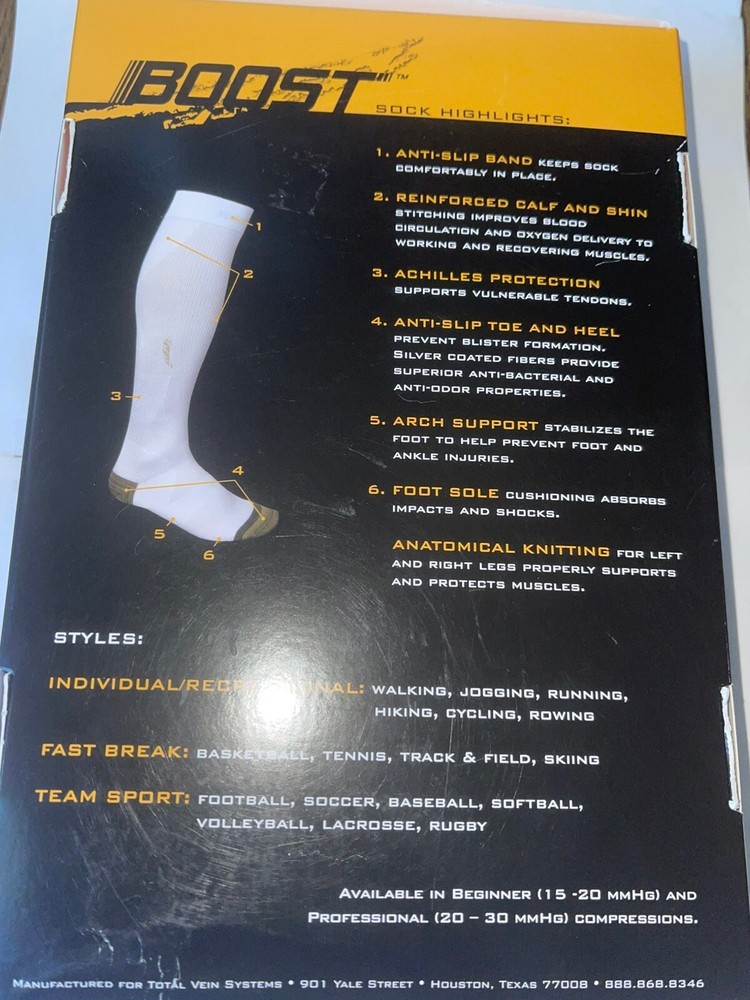BOOST Athletic Compression Socks Beginner 15-20 Black SIZE B New