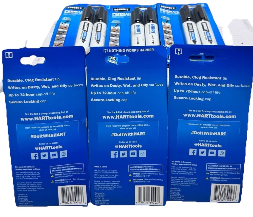 HART Permanent Workshop Marker Bulk Lot – 12 Markers, Chisel Tip, 72 hr Cap-Off