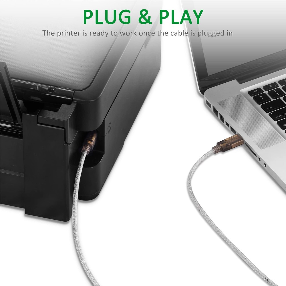 Printer Cable 20Ft,2.0 Scanner ['20 Ft/6M'], Translucent silver