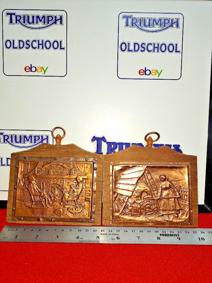 COPPER PLAQUES ON CEDARWOOD - BAVARIAN OR AUSTRIAN OLD WORLD