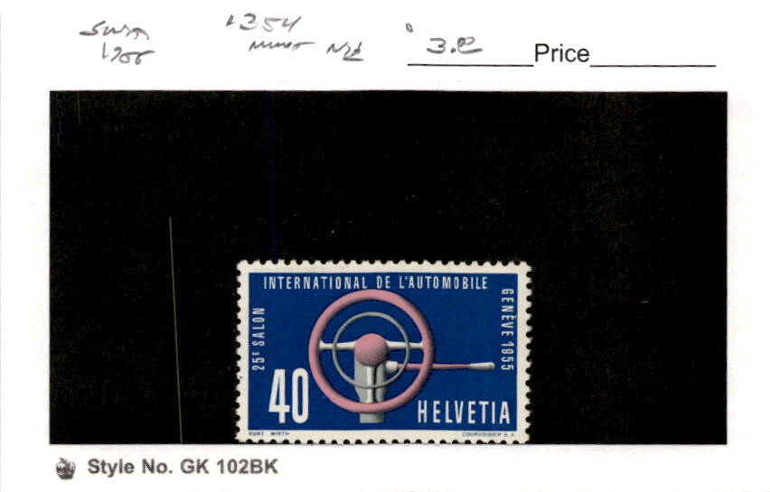 Switzerland, Postage Stamp, #354 Mint NH, 1955 Automobile (AB)