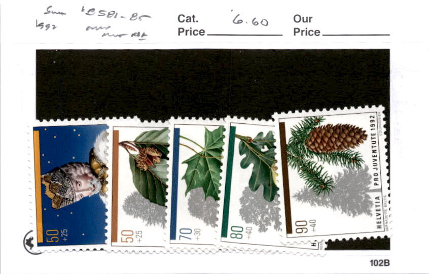 Switzerland, Postage Stamp, #B581-B585 Mint NH, 1992 Trees (AB)